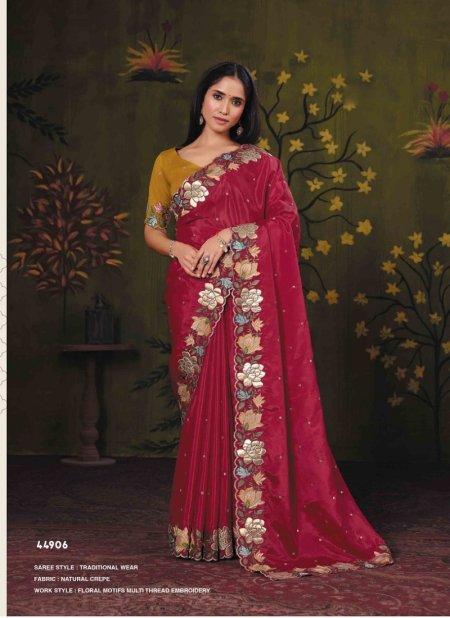 Pink Colour Norita 44900 Rooh By Mahotsav Natural Crepe Sequence Work Designer Saree 44906
